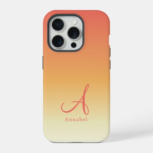 Oranje gradiënt aangepaste monogram naam iPhone hoesje (Achterkant)