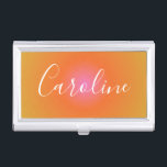 Oranje gradiënt herstellen | Persoonlijke scriptna Visitekaarthouder<br><div class="desc">Oranje gradiënt herstellen | Aangepaste Script Name Business Card-draagtas</div>