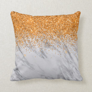 Oranje gradiënt Ombre Glitter Gray Marble Kussen