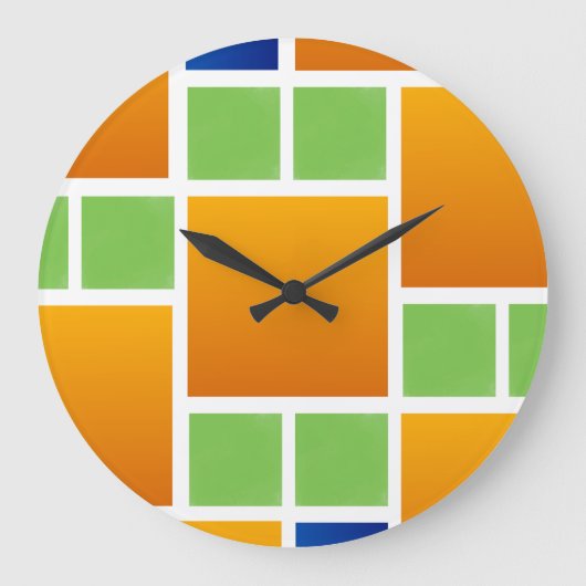 Oranje Gradiënt Vierkanten  Grote Klok (Voorkant)