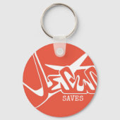 Oranje graffiti Jesus redt Sleutelhanger (Voorkant)