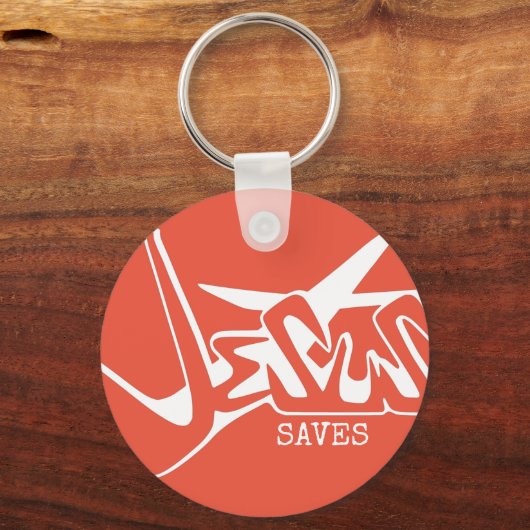 Oranje graffiti Jesus redt Sleutelhanger (Voorkant)