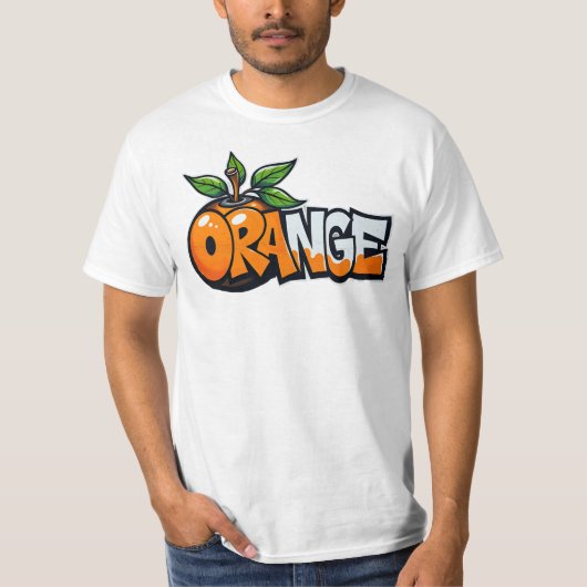oranje, graffiti, vrucht, street art, urban t-shirt (Voorkant)