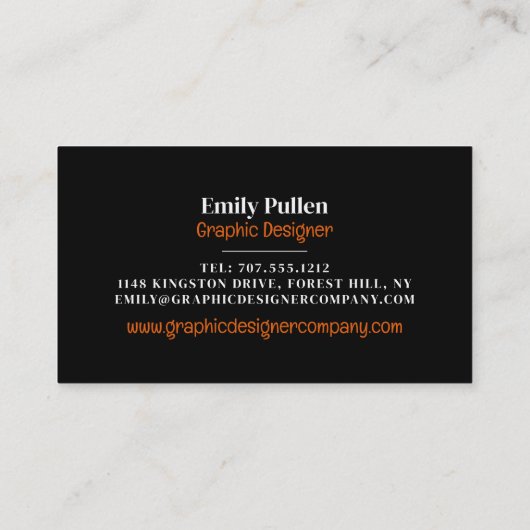 Oranje grafische cirkels, grafische ontwerper visitekaartje (Achterkant)