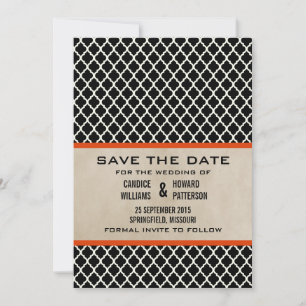Oranje grafische Quatrefoil sparen de Datum uitnod Save The Date
