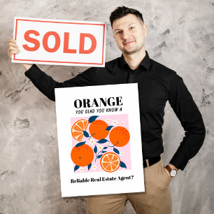 oranje Grappige Makelaar Marketing Mailer Onroer Briefkaart
