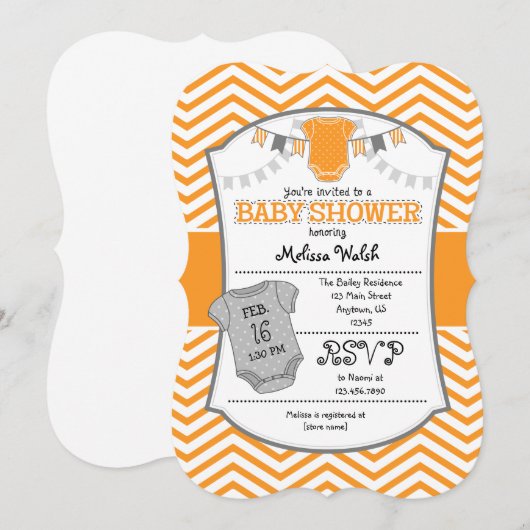 Oranje Gray Chevron Baby shower Uitnodiging (Voorkant / Achterkant)
