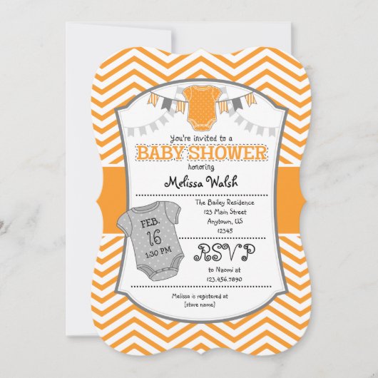 Oranje Gray Chevron Baby shower Uitnodiging (Voorkant)