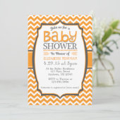 Oranje Gray Chevron Baby shower Uitnodiging (Staand voorkant)
