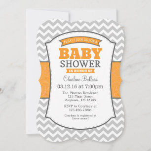 Oranje Gray Chevron Baby shower Uitnodiging