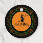 Oranje Green Happy Halloween Haunted House Bedankjes Labels (Voorkant)