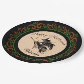 Oranje Green Happy Halloween Witches Broom Papieren Bordje (Gekanteld)