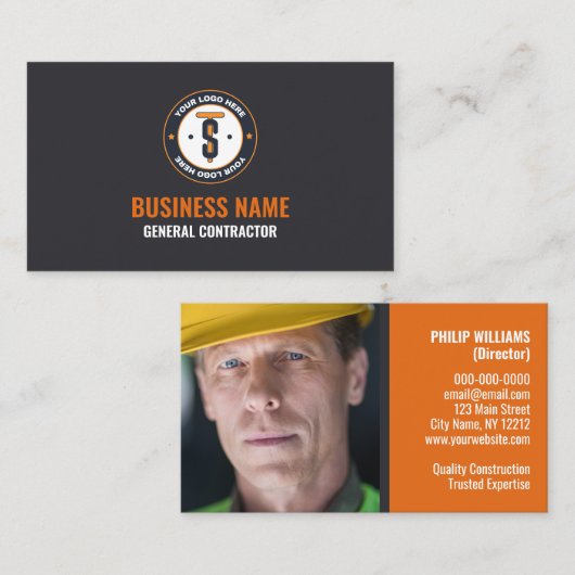 Oranje Grey Business Logo Aannemers Visitekaartje (Voorkant / Achterkant)