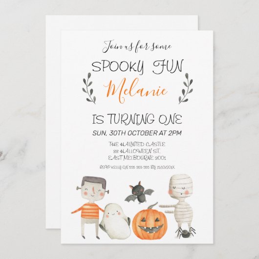 Oranje Grey Halloween Verjaardagsuitnodiging Kaart (Voorkant / Achterkant)