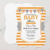 Oranje Grey Stripes Baby shower Uitnodiging (Voorkant / Achterkant)