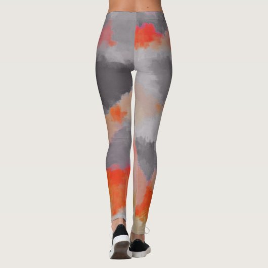 Oranje grijs Abstract schilderen Leggings (Achterkant)