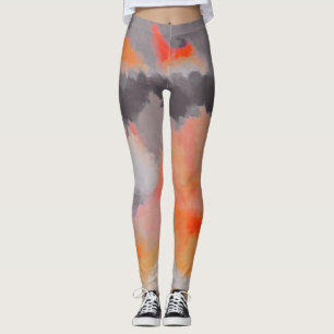 Oranje grijs Abstract schilderen Leggings