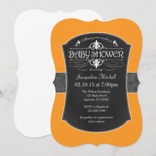 Oranje grijs Baby shower Kaart (Voorkant / Achterkant)