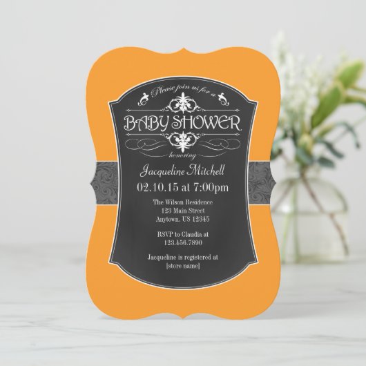 Oranje grijs Baby shower Kaart (Staand voorkant)