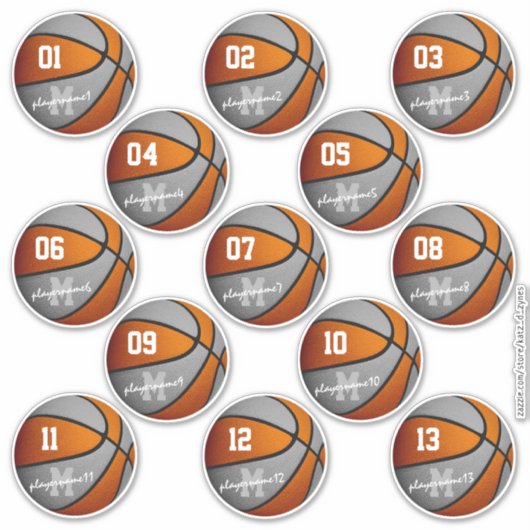 oranje grijs basketbal 13 teamleden sticker (Voorkant)