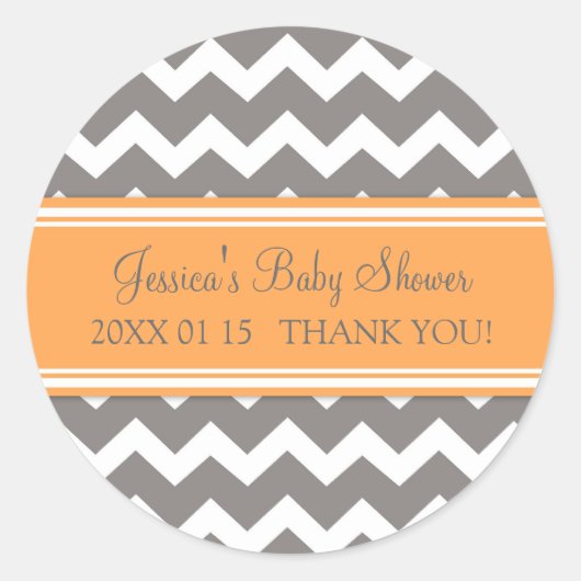 Oranje grijs Chevron Baby shower Favor Stickers (Voorkant)
