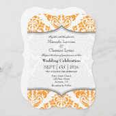 Oranje grijs Damask Bracket Wedding Invite Kaart (Voorkant / Achterkant)