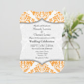 Oranje grijs Damask Bracket Wedding Invite Kaart (Staand voorkant)