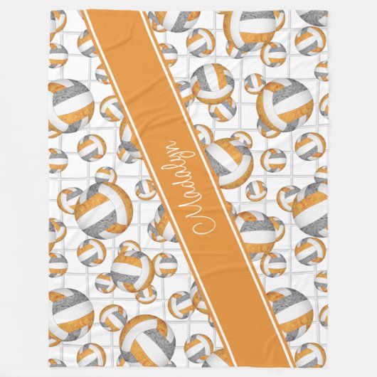 Oranje grijs girale volleybalkenpatroon netto-acce fleece deken (Voorkant)