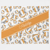 Oranje grijs girale volleybalkenpatroon netto-acce fleece deken (Voorkant (Horizontaal))