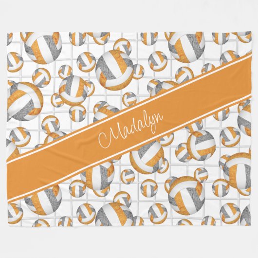 Oranje grijs girale volleybalkenpatroon netto-acce fleece deken (Voorkant (Horizontaal))