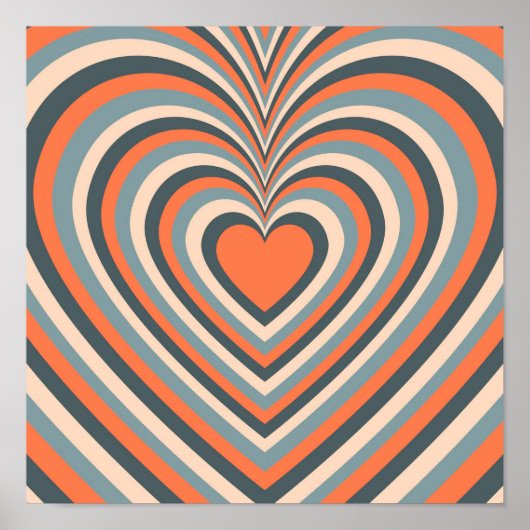 Oranje grijs Hypnotic Heart Love Pattern Poster (Voorkant)