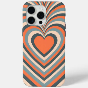 Oranje Grijs Hypnotisch Hart Liefdespatroon iPhone 15 Pro Max Hoesje