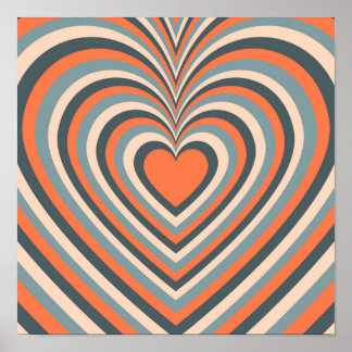 Oranje Grijs Hypnotisch Hart Liefdespatroon Poster