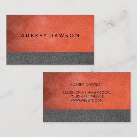 Oranje grijs leder visitekaartje (Voorkant / Achterkant)