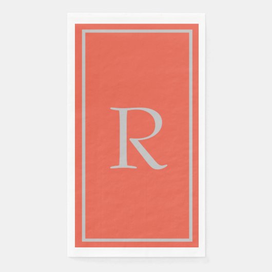 Oranje Grijs Monogram Beginletters Aangepaste Naam Servet (Voorkant)