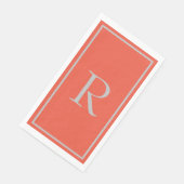 Oranje Grijs Monogram Beginletters Aangepaste Naam Servet (Hoek)