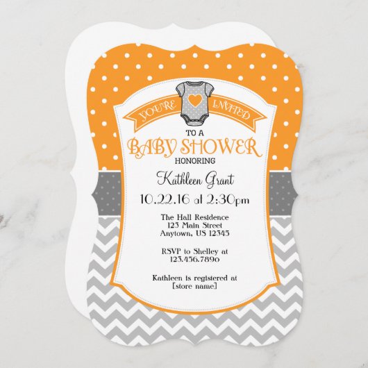 Oranje grijs Polka Dot Chevron Baby shower Kaart (Voorkant / Achterkant)