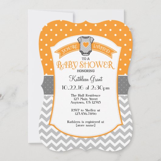 Oranje grijs Polka Dot Chevron Baby shower Kaart (Voorkant)