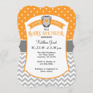 Oranje grijs Polka Dot Chevron Baby shower Kaart