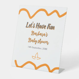 Oranje grijs retro Spaans baby shower Boho Modern Reclamebord Met Voetstuk