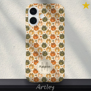 Oranje Grijs Schattige Vet Katten Naam Monogram iPhone 16 Hoesje