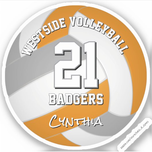 oranje grijs sportteam kleuren volleybalspeler sticker (Voorkant)