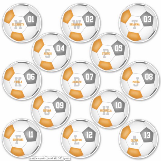oranje grijs team kleuren individuele voetbalspele sticker (Voorkant)