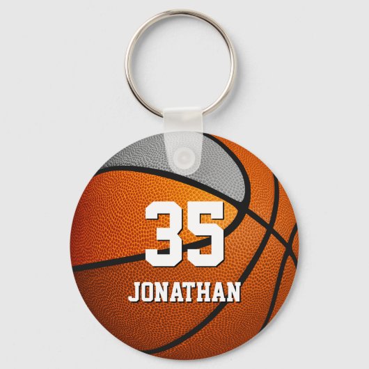 oranje grijs team kleuren jongens basketbal sleutelhanger (Voorkant)