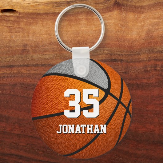 oranje grijs team kleuren jongens basketbal sleutelhanger (Achterkant)