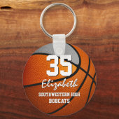 Oranje grijs team kleuren jongens basketbal sleutelhanger (Voorkant)