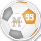 Oranje grijs team kleuren jongens voetbal sticker (Voorkant)