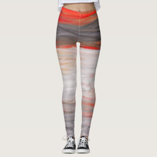 Oranje Grijs Wit Abstract Schilderen Leggings