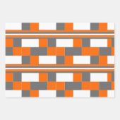 Oranje grijs wit cheques strepes geometrisch patro inpakpapier vel (Voorkant)