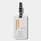 Oranje grijs wit, modern, eenvoudig platte Jouw na Bagagelabel (Voorkant verticaal)